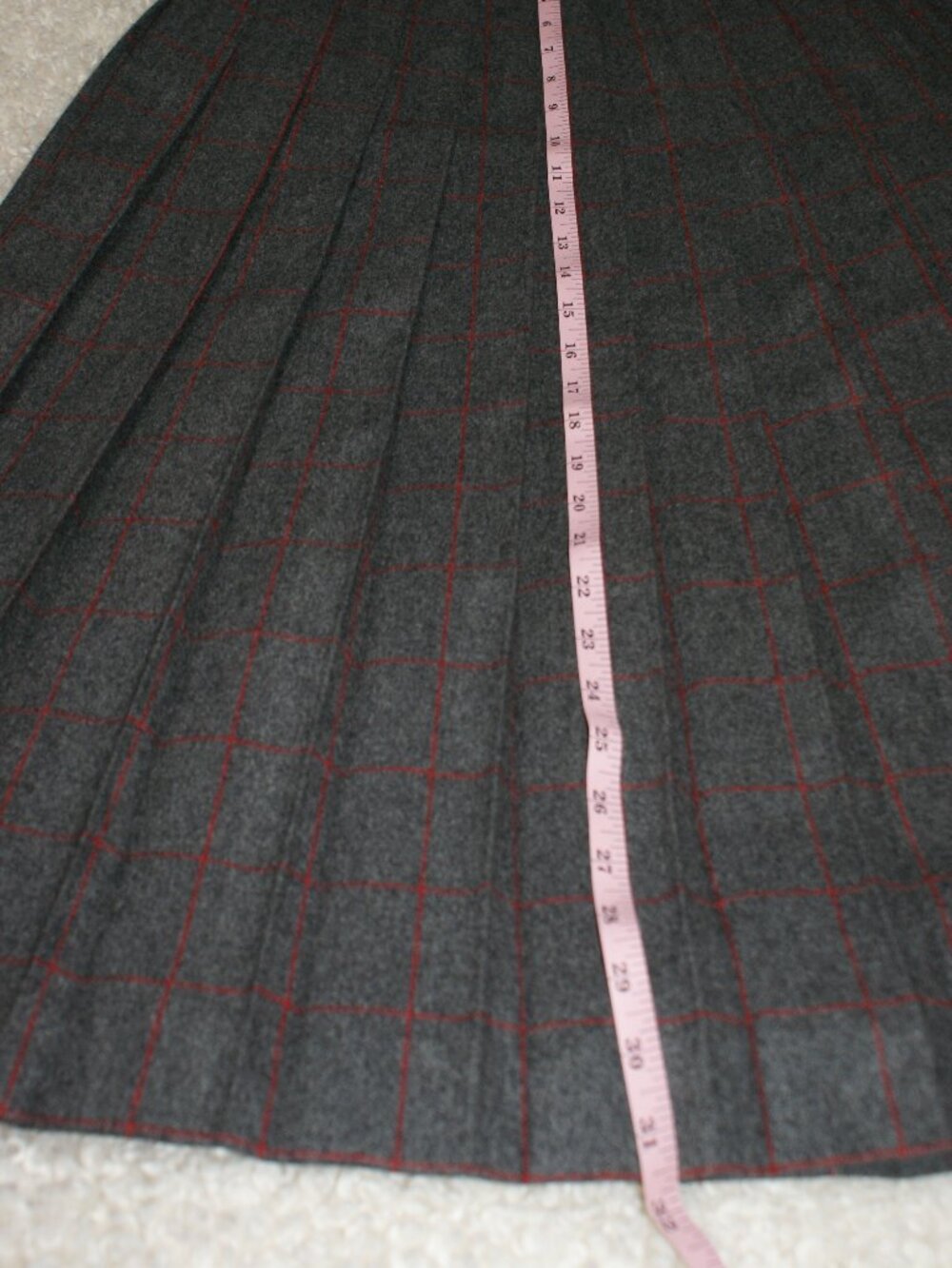 Wool Pleated Midi Skirt - Grey with Red Window Pane - 12 - EUC - Picture 8 of 11